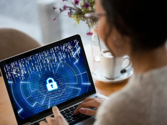 Woman looking at a laptop